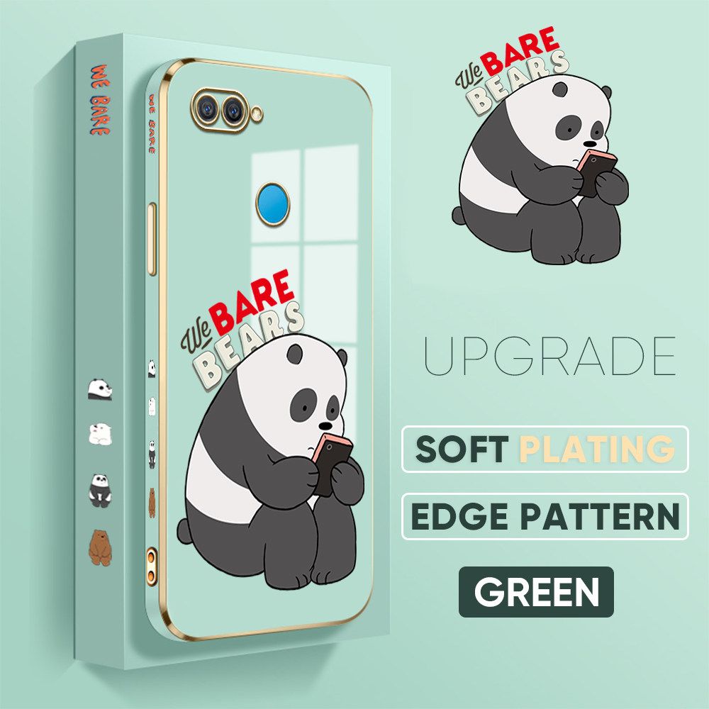 TA for OPPO A5S / A7 / A12 / A12S Back Cover + Free Lanyard Panda Reading Luxury 6D Plating Case Side Pattern Soft Silicone Square Phone Cases