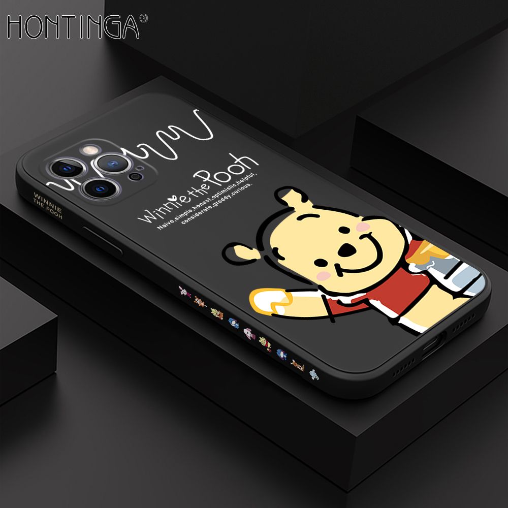Hontinga for iPhone 12 Pro Max Case Side Design Hello Little Bear Back Cover Soft Square Edge Pattern Liquid Silicone Trend Phone Cases