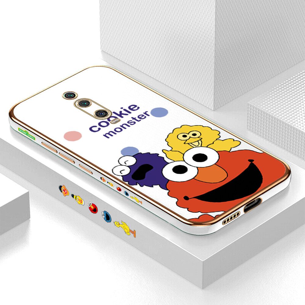 Luxury 6D Plating Case for Redmi K20 Color Cute Cartoon Sesame Monsters Side Pattern Back Cover Soft Silicone Square Frame Shiny Bling Phone Cases + Free Lanyard