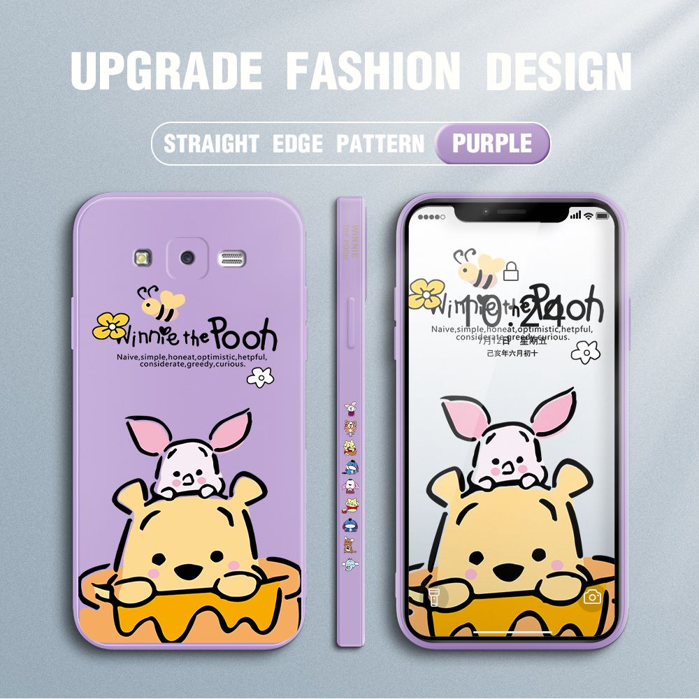 Jizetin for Samsung Galaxy J7 Core / J7 2015 Case Side Design Phone Cover Lovely Cartoon Pooh Bear Cover Square Edge Pattern Liquid Silicone Trend Case
