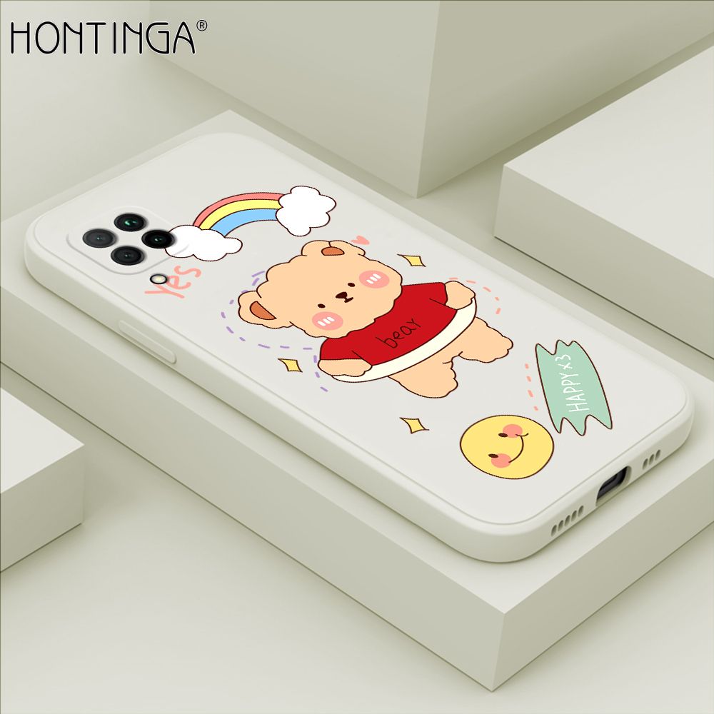 Hontinga for Huawei Nova 7I Case Lovely Cartoon Bear Phone Case Phone Case Soft Square Edge Silicone Cases Full Lens Cover Shockproof Protection Cover