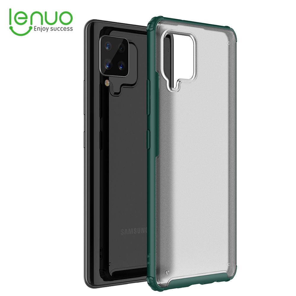 Lenuo for Samsung Galaxy A42 5G Case 4-corner Shockproof Protection Silicon Bumper + PC Frosted Semi Transparent Phone Back Cover