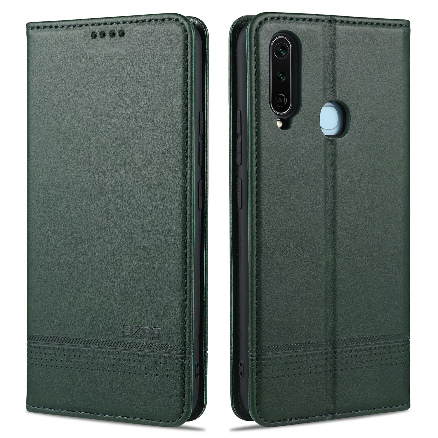 Leather Case for VIVO Y3s/Y3/Y17 Vintage Flip Wallet Card Slots Magnetic Closure TPU Inner Stand Cover