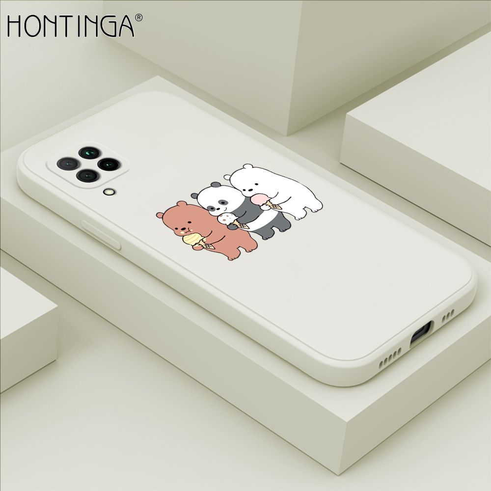 Hontinga for Huawei Nova 7i Case Cute Cartoon Bear  Phone Case Soft Square Edge Silicone Cases Full Lens Cover Shockproof Protection Cover