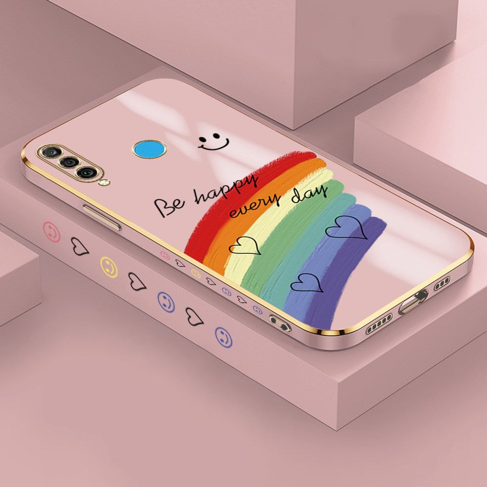 Jizetin (Free Lanyard) Huawei P30 Lite / Nova 4E Case Rainbow Doodle Luxury 6D Plating Soft Casing Silicone Ultra Thin Phone Cover