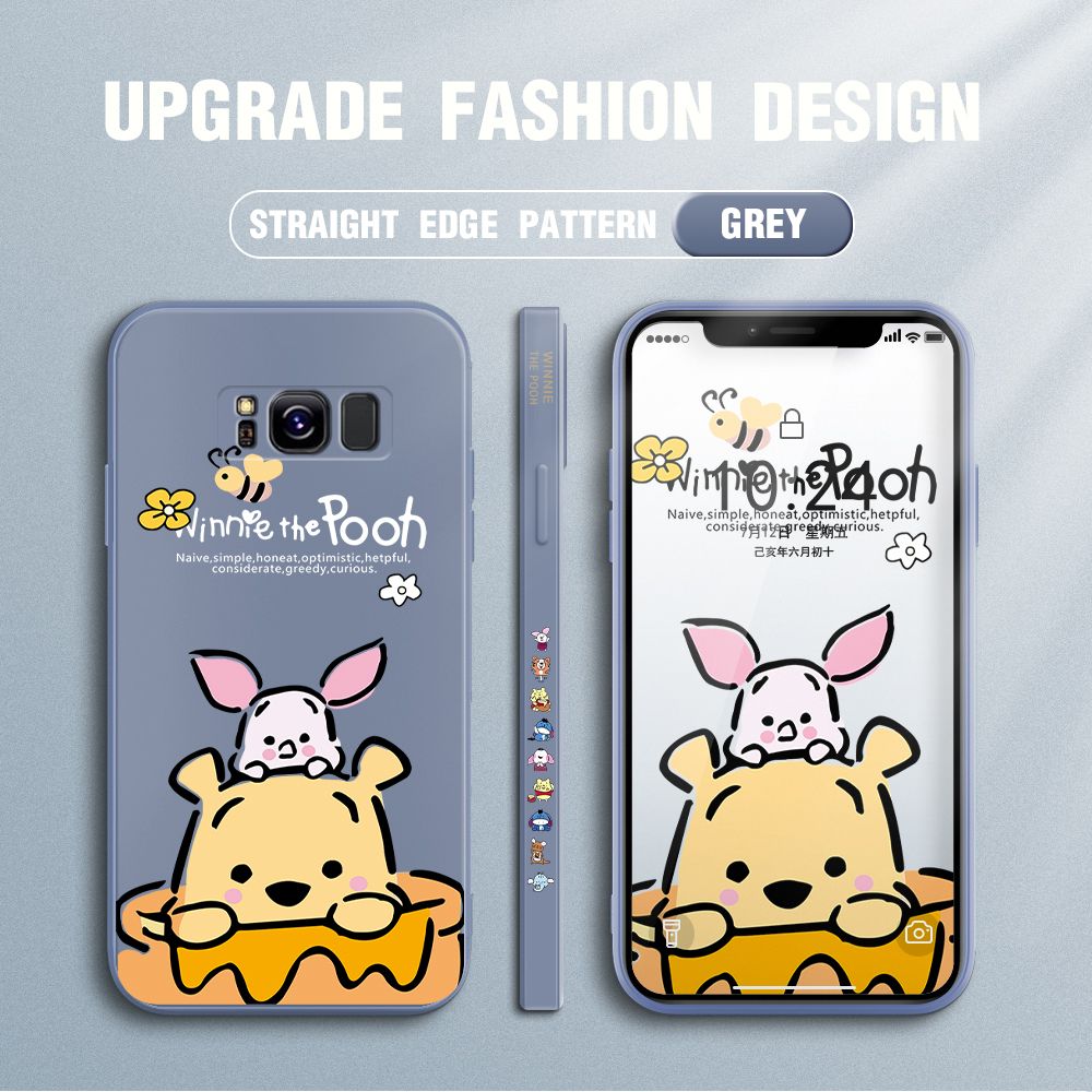 Jizetin for Samsung Galaxy S8 Case Side Design Phone Cover Lovely Cartoon Pooh Bear Cover Square Edge Pattern Liquid Silicone Trend Case