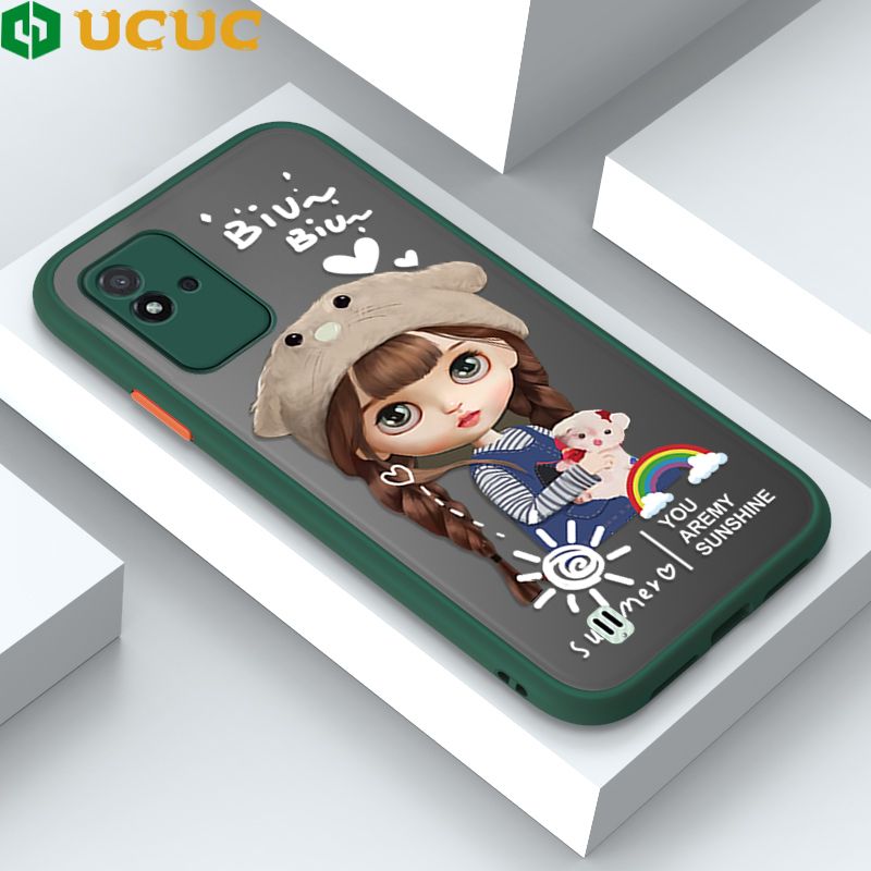 UCUC for Realme Narzo 50I Back Cover Rainbow Lovely Girls Frosted Transparent Hard Phone Case Thin Shockproof Full Cover Camera Protect Case
