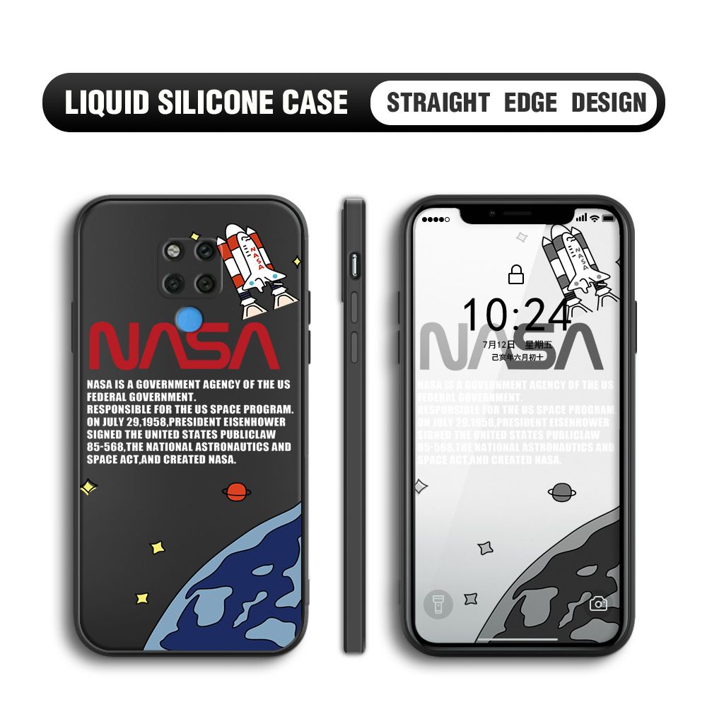 Jizetin for Huawei Mate 20X Back Cover NASA Spacecraft Pattern Design Liquid Silicone Phone Case Soft Full Camera Protect Phone Cases