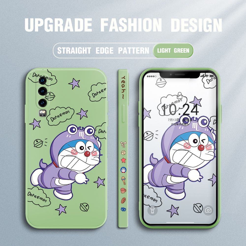 Jizetin for Huawei P30 Case Cute Cartoon Purple Doraemon Anime Side Design Phone Case Ultra Soft Edge Pattern Liquid Silicone Phone Cases