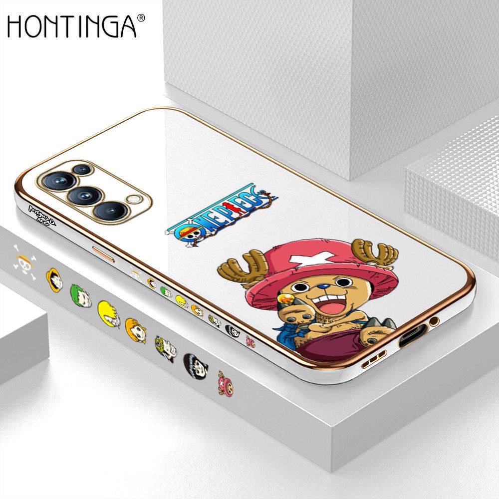 Hontinga for OPPO Reno5 Pro 5G Back Cover + Free Lanyard Luxury 6D Plating Cute Cartoon Choba Side Pattern Case Soft Silicone Square Mobile Cover