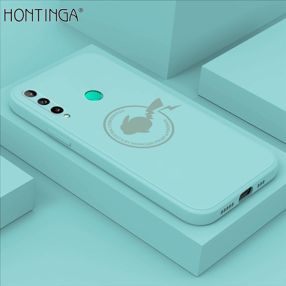Hontinga for Huawei Y7P / P40 Lite E Case Cartoon Pikachu Pokemon Phone Case Liquid Silicone Casing Full Cover Camera Shockproof Protective Case