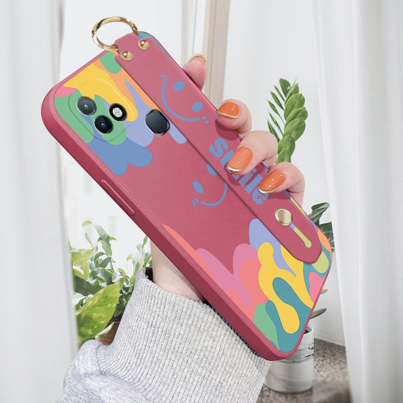 Jizetin for Infinix Hot 10i / Smart 5 Pro Back Cover Cartoon Dreamlike Smile Wrist Strap Phone Case Candy Color shock proof Protective Phone Cases