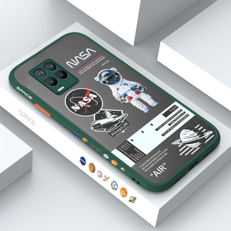 ZeroQiQi for Realme 8 Case Creative Cartoon Astronaut Side Printed Pattern Design Phone Cover Frosted Transparent Ultra Thin Protective Phone Case