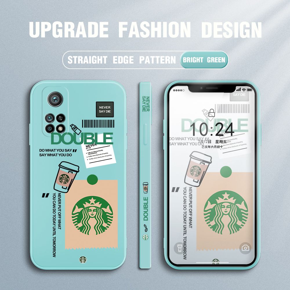 Jizetin for Xiaomi Mi 10T / 10T Pro Back Cover Creative Coffee Brand Side Design Liquid Silicone Phone Case Soft Full Camera Protect Phone Cases