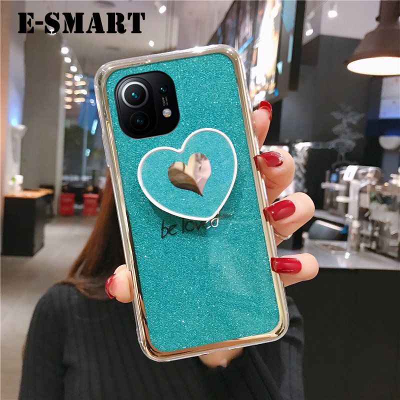 Phone case Xiaomi 11 Back Cover Fashion Couple Cases Bling Gold Glitter Loved Bracket Holder Stand Ring Soft Protector Cover Xiaomi Mi 11 case