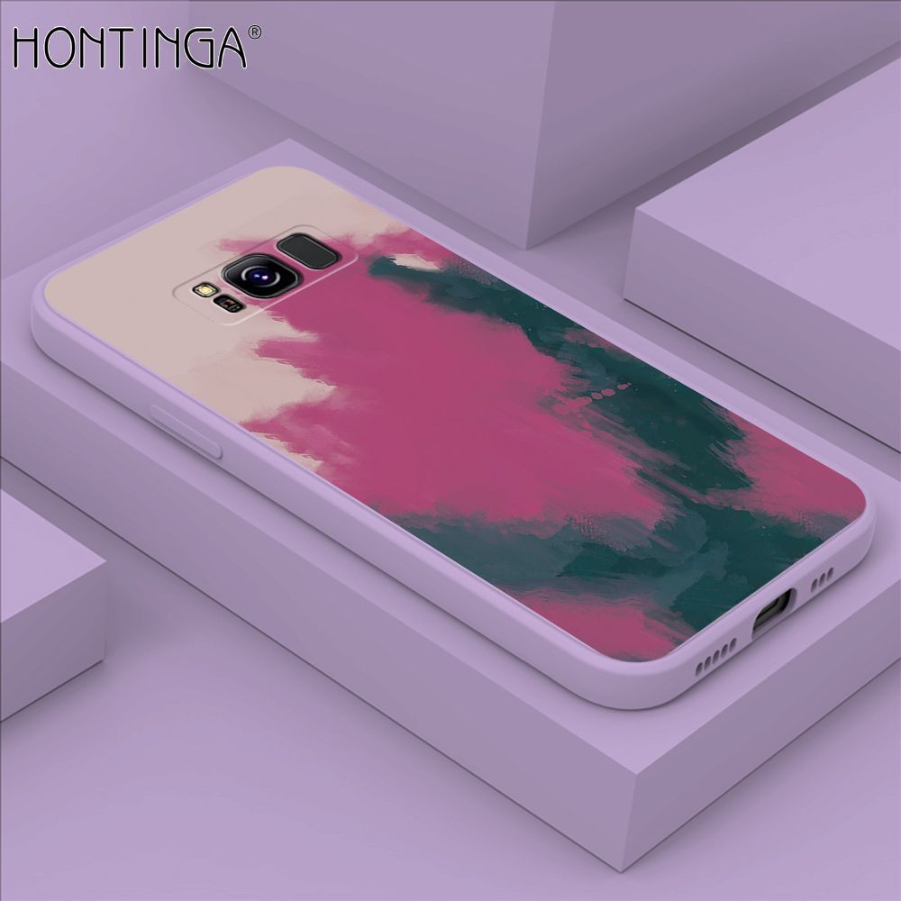 Hontinga for Samsung S8 Case Watercolor Gradient Liquid Soft Square Silicone Phone Case Shockproof Protection Rubber Cover