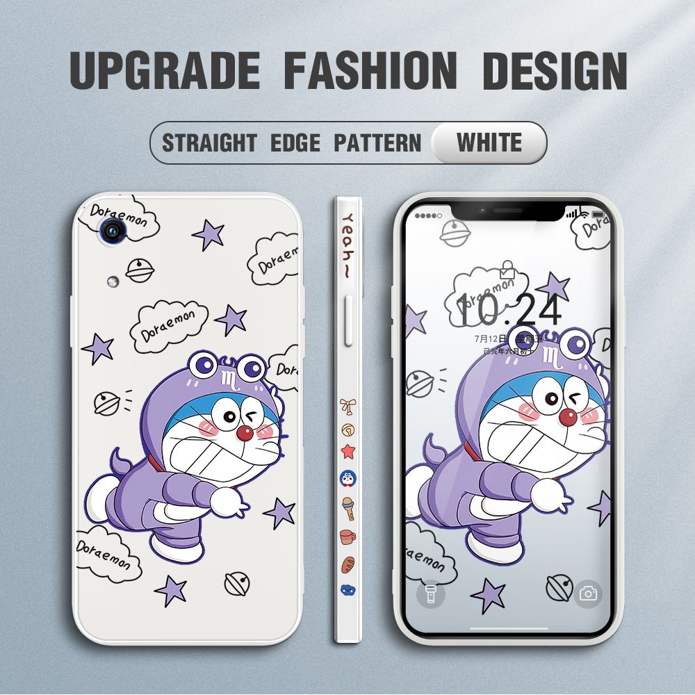 Jizetin for Huawei Y6 Pro 2019 Case Cute Cartoon Purple Doraemon Anime Side Design Phone Case Ultra Soft Edge Pattern Liquid Silicone Phone Cases