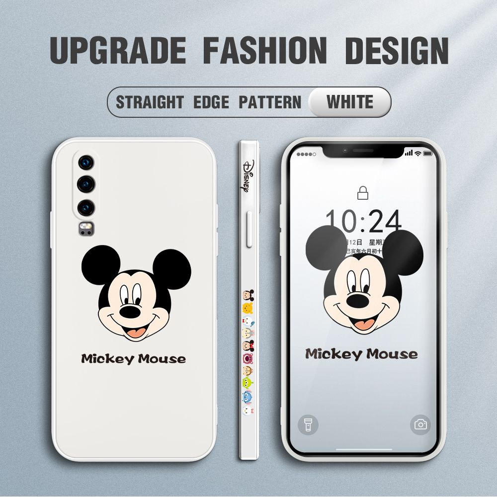 Jizetin for Huawei P30 Case Creative Cartoon Mouse Avatar Side Design Phone Case Square Edge Pattern Liquid Silicone Cases Full Cover Camera Shockproof Protective Case