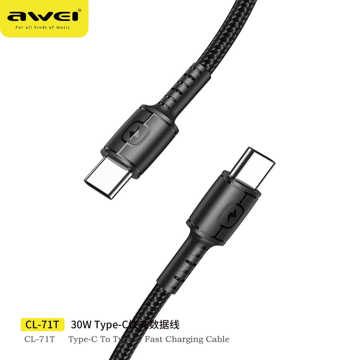 AWEI CL-71T - PD QC3.0 30W Fast Charging Type-C to Type-C Cable 1meter