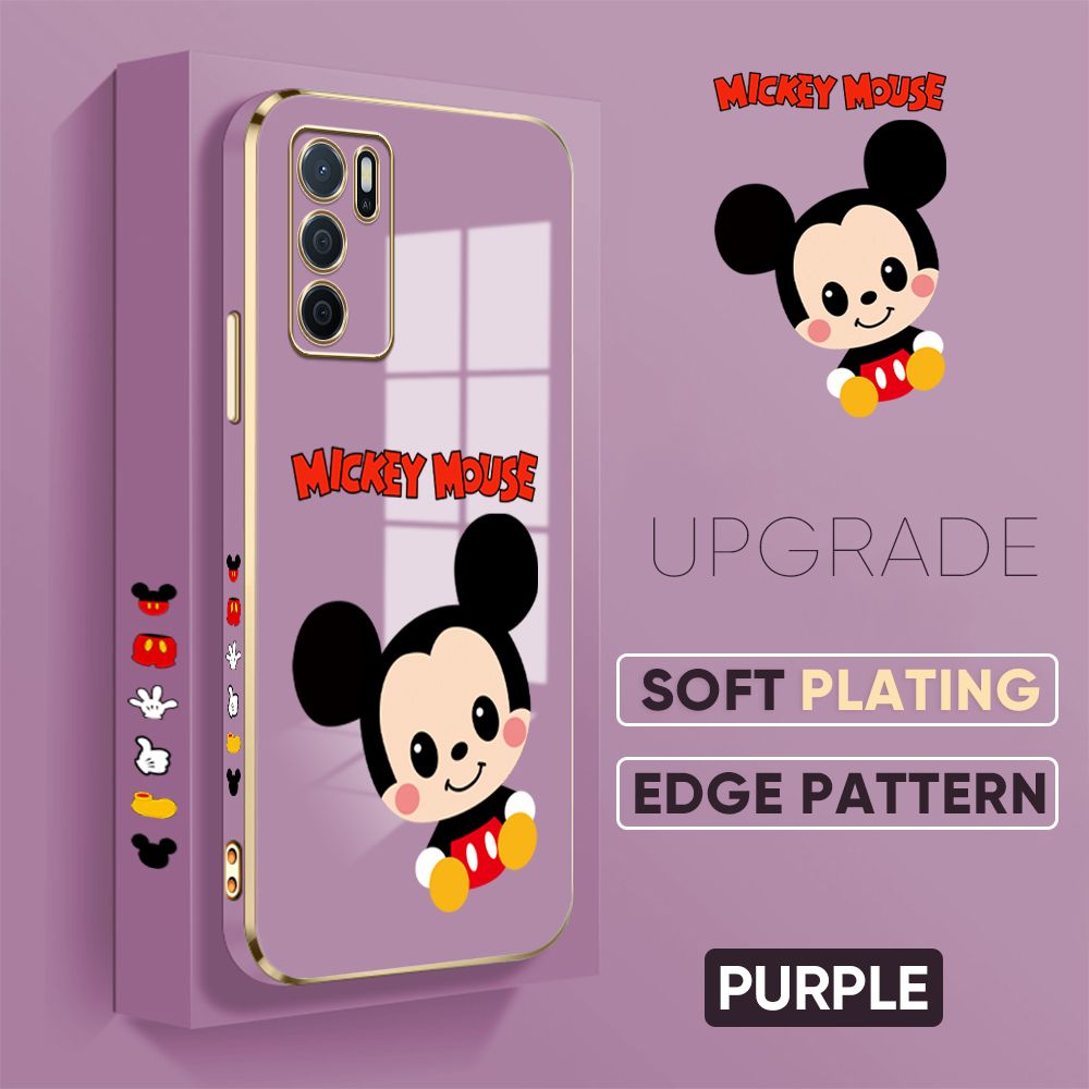 TA for OPPO A16 Back Cover + Free Lanyard Funny Mouse Luxury 6D Plating Case Side Pattern Soft Silicone Square Phone Cases