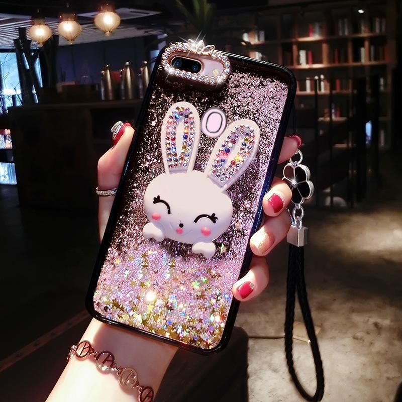 For OPPO F9 Cute Glitter Diamond Rabbit Stand Case Bling Quicksand Cover