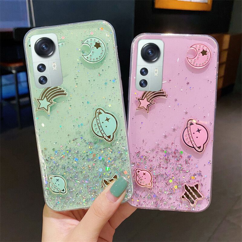 Case For Xiaomi 12 Shiny Ring Back Cover Glitter Soft Transparent Space Planet Cases for Xiaomi Mi 12 Case Stars Moon Girls