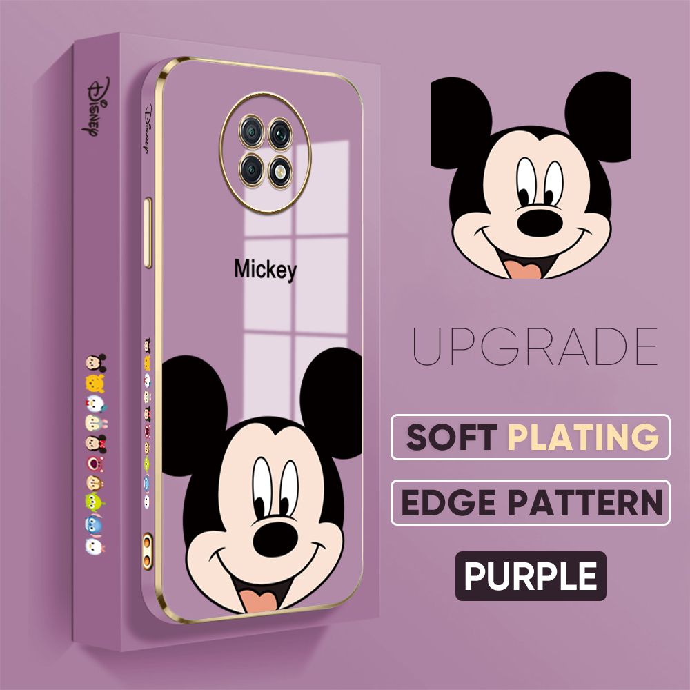 Jizetin (Free Lanyard) Redmi Note 9T Back Cover Cartoon Mouse Luxury 6D Plating Case Side Pattern Soft Silicone Square Phone Cases