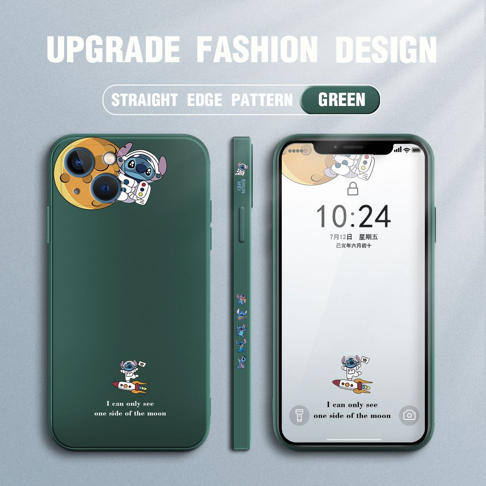 Jizetin for iPhone 13 Mini Case Side Design Phone Cover  Astronaut Stitch Cover Square Edge Pattern Liquid Silicone Trend Case