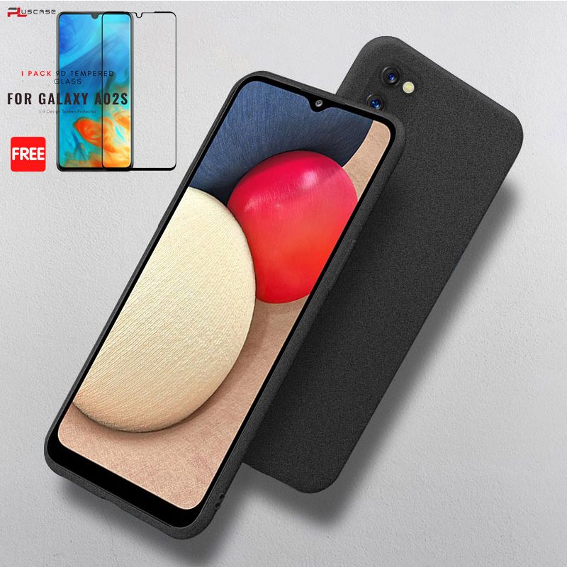 PlusCase for Samsung Galaxy A02s Soft Sandstone Ultra Thin Case + FREE Tempered Glass Screen Protector Film