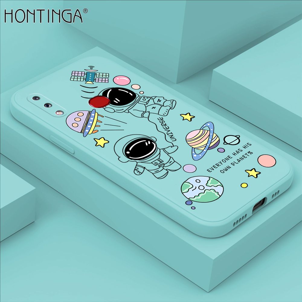 Hontinga for Samsung Galaxy A10S Case Fashion Earth Planet Astronaut Phone Case Soft Square Edge Silicone Cases Full Lens Cover Shockproof Protection Cover
