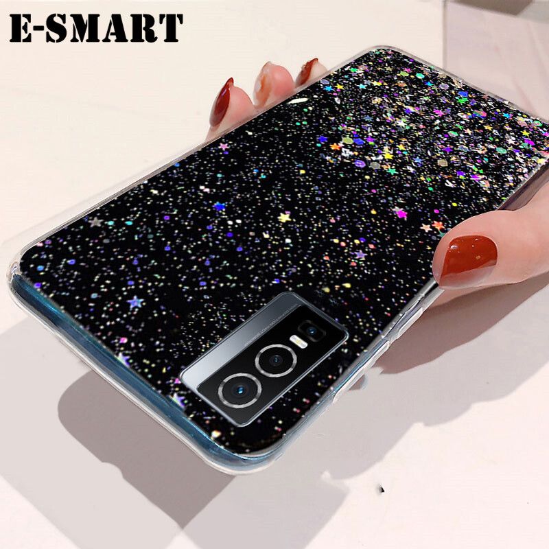 Phone Case VIVO Y76 Back Cover Glitter Silicone Soft Cases Starry Sky String Glitter Transparent Space Stars Moon VIVO Y76 5G Case
