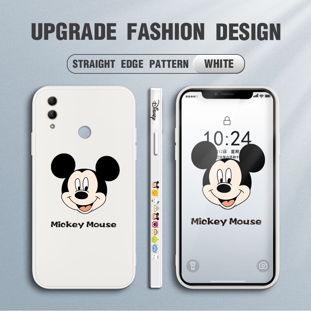 Jizetin for Honor 10 Lite Case Creative Cartoon Mouse Avatar Side Design Phone Case Square Edge Pattern Liquid Silicone Cases Full Cover Camera Shockproof Protective Case