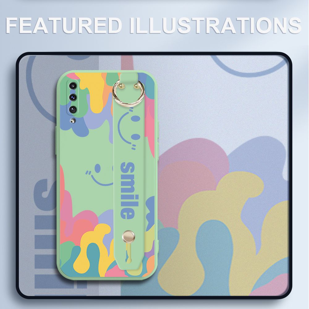 UCUC for Samsung Galaxy A50 Wrist Strap Case INS Style Soft Candy Color Splash Ink Cover Ultra Thin Anti Fall Liquid Silicone Phone Case
