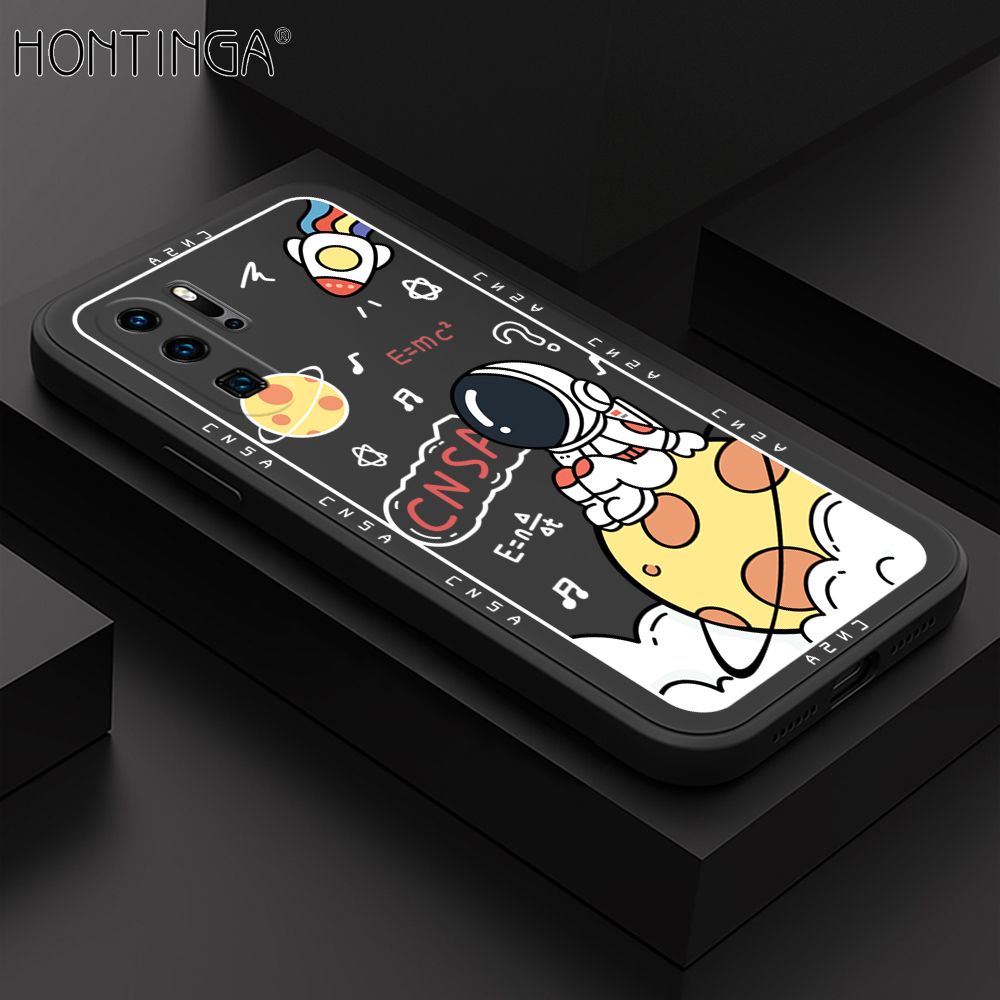 Hontinga for Huawei P30 Pro Case Cartoon Astronauts Phone Case Phone Case Soft Square Edge Silicone Cases Full Lens Cover Shockproof Protection Cover