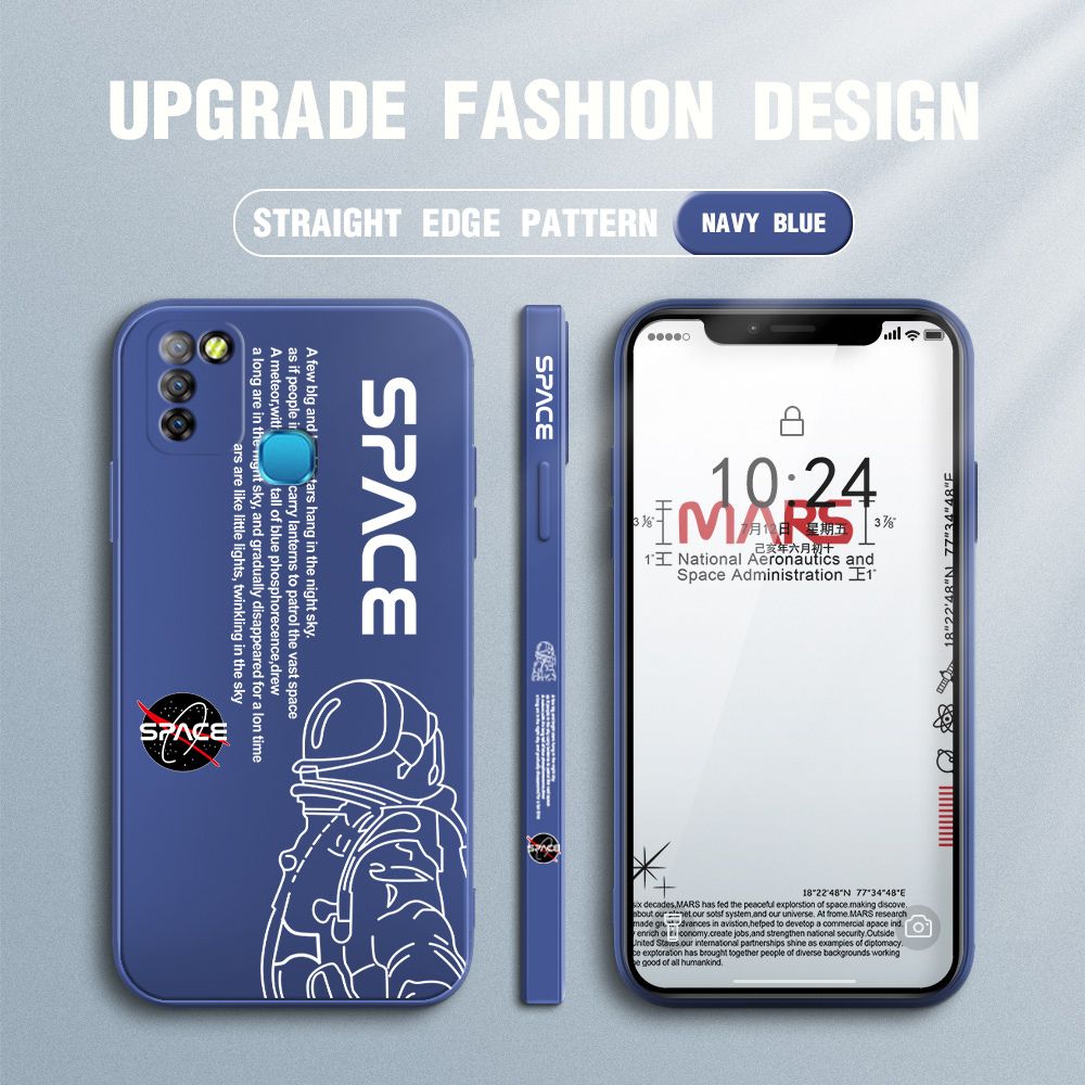 Jizetin for Infinix Smart 5 / Hot 10 Lite Back Cover NASA Astronaut Design Silicone Phone Case Square Camera Protective Phone Cases