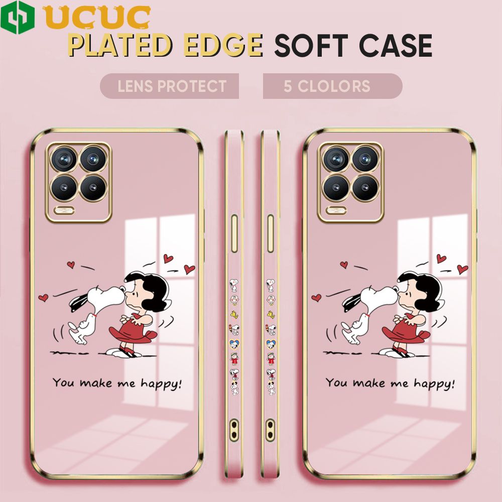 UCUC for Realme 8 4G / Realme 8 Pro Back Cover + Free Lanyard Happy Puppy Luxury 6D Plating Case Side Pattern Soft Silicone Square Phone Cases