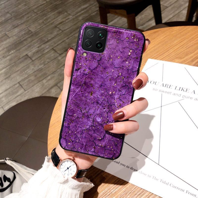 Phone Case Samsung Galaxy A12 Back Cover Marble Agate Jade Purple Green Design Soft Silicone Protector Samsung A12 Case
