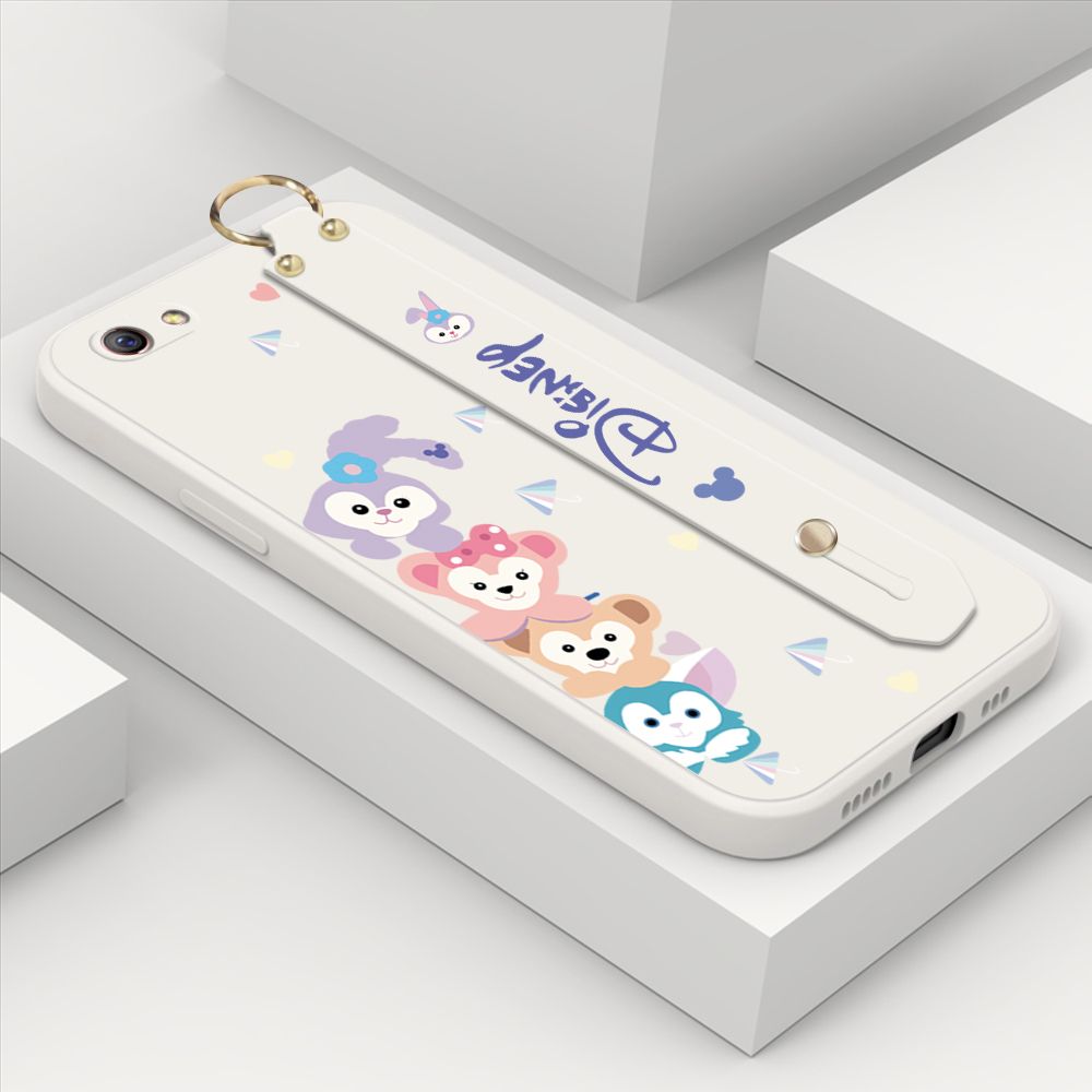ZeroQiQi for OPPO R9S Wrist Strap Case INS Cute Style Creative Cartoon Rabbit and Fox Cover Thin Square Edge Liquid Silicone Phone Case