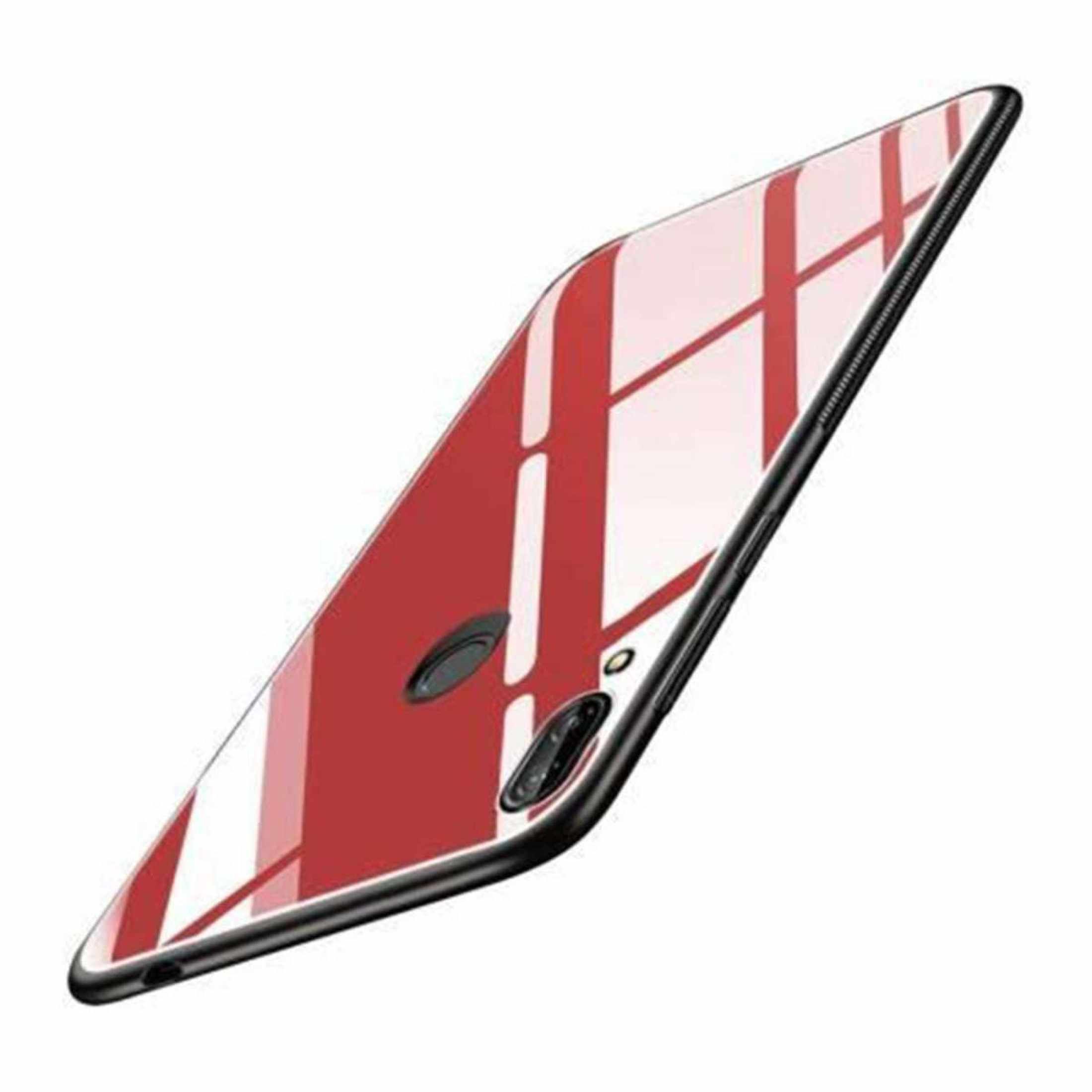 For Asus Zenfone Max Pro (M1) Glossy Tempered Glass Silicone Frame Hard Glass Case Back Cover - Black,White,Red