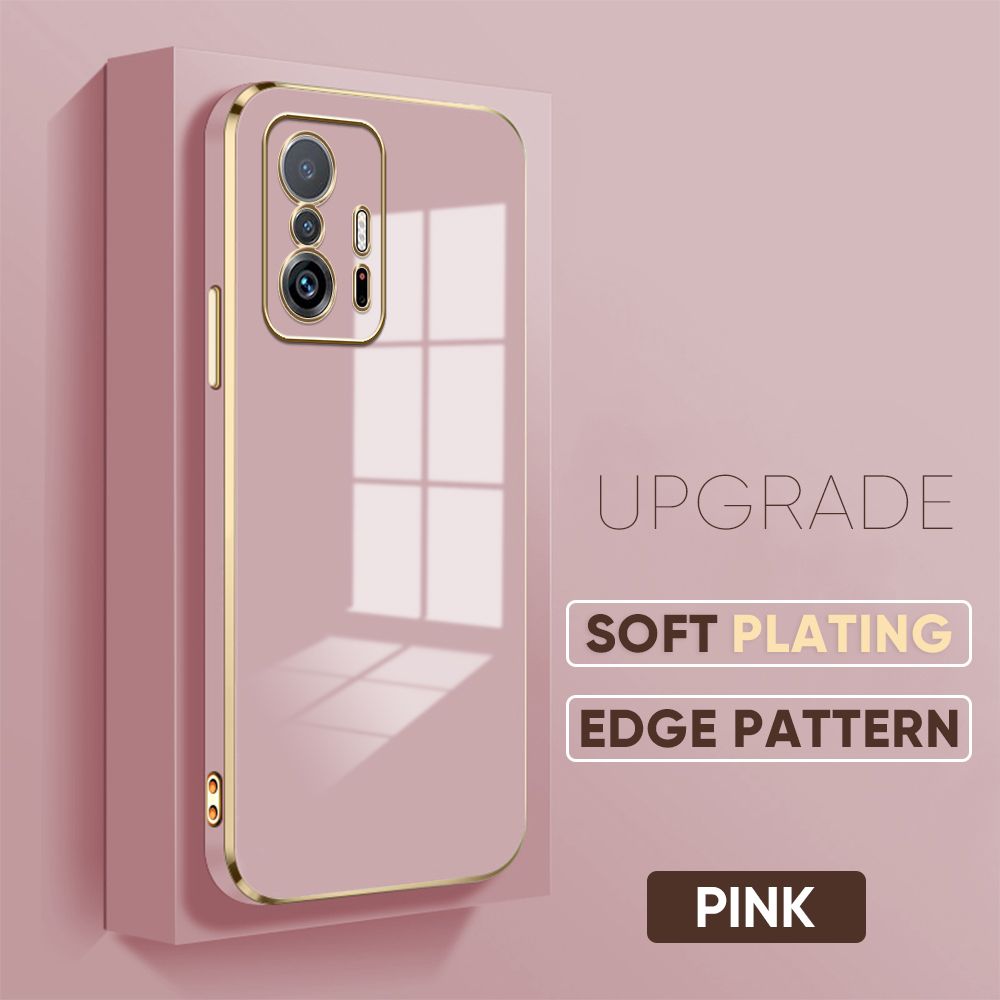 Jizetin (Free Lanyard) Xiaomi Mi 11T / 11T Pro Back Cover Luxury 6D Plating Case Side Pattern Soft Silicone Square Mobile Phone Cases