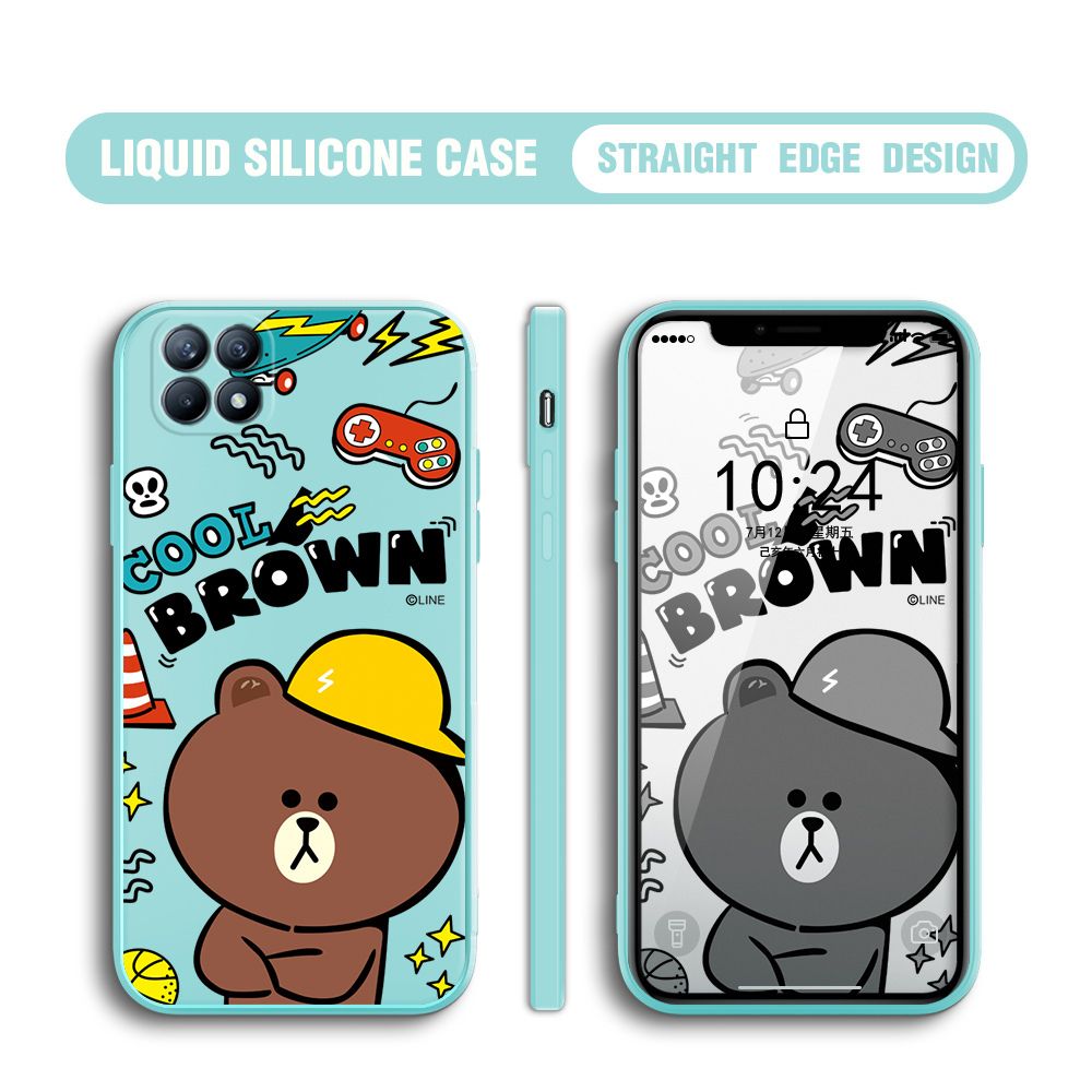 BILI for OPPO Reno 4 SE 5G Back Cover Cool Gaming Brown Bear  Multicolor Liquid Silicone Phone Case Soft Square Lens Protection Phone Cases
