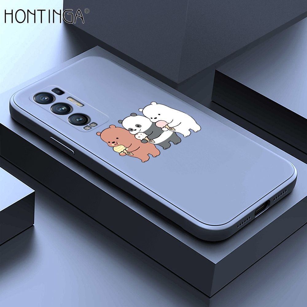 Hontinga for OPPO Reno 5 Pro Plus 5G Case Cute Cartoon Bear  Phone Case Soft Square Edge Silicone Cases Full Lens Cover Shockproof Protection Cover