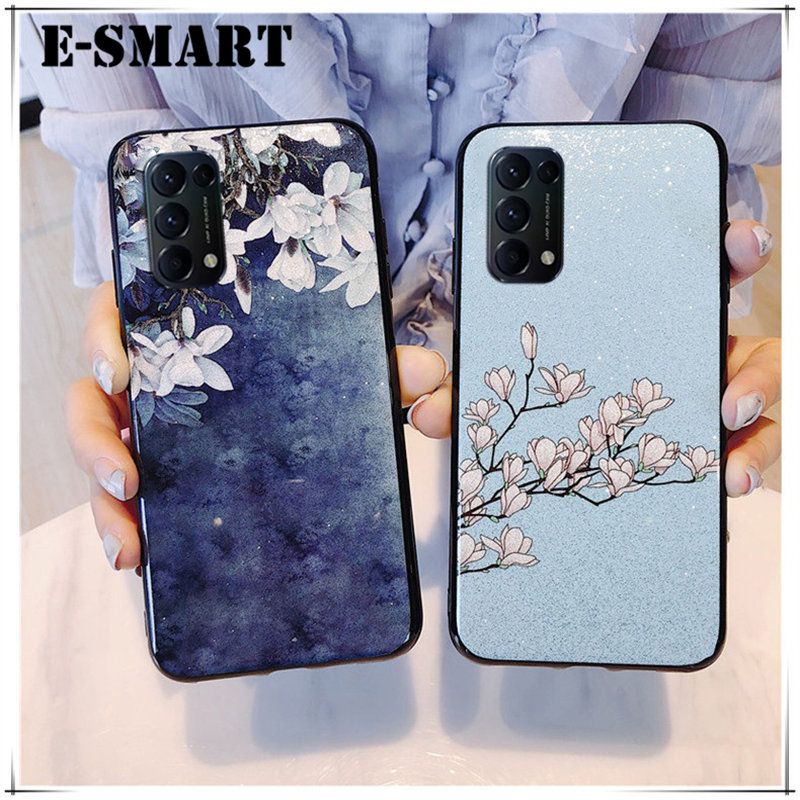 Phone case OPPO Reno 4 Back Cover Flowers Gardenia & Magnolia Bling Glitter Soft Silicone Protector OPPO Reno4 Case