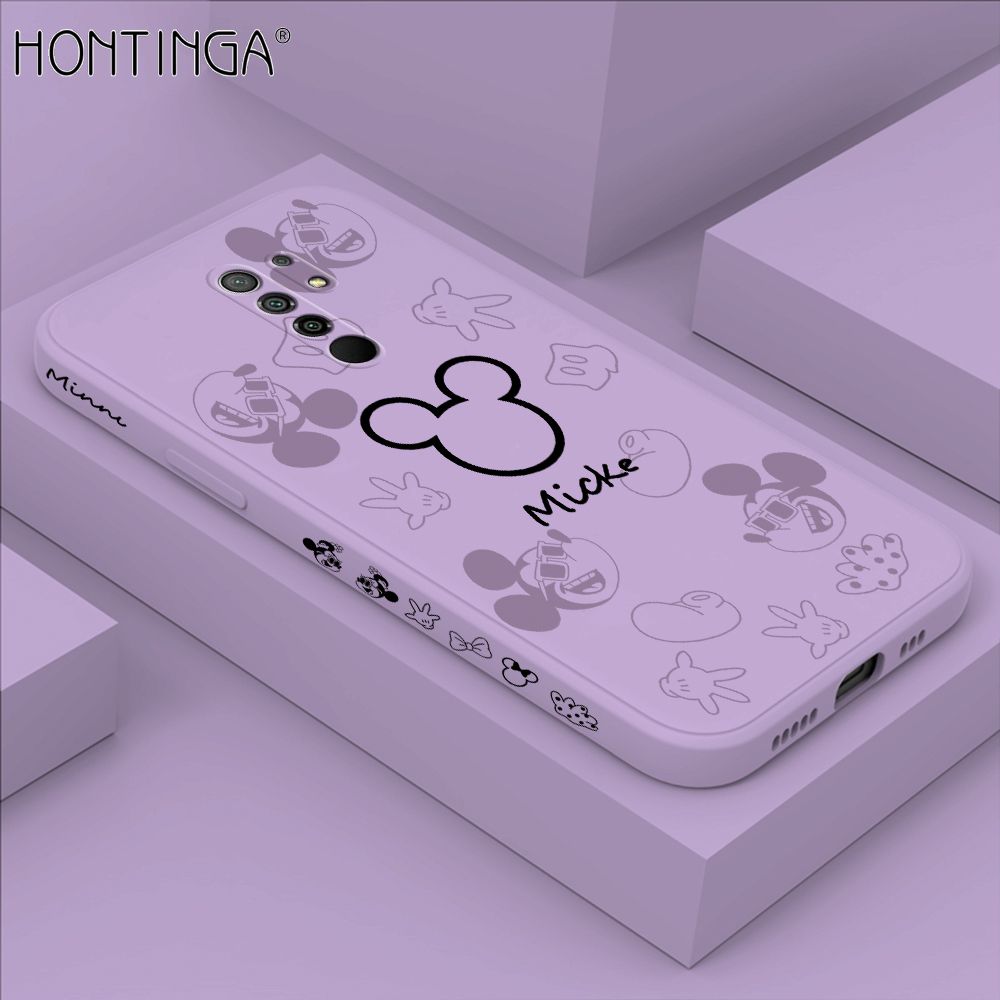 Hontinga for Redmi 9 Case Side Design Cute Mouse Avatar Back Cover Soft Square Edge Pattern Liquid Silicone Trend Phone Cases
