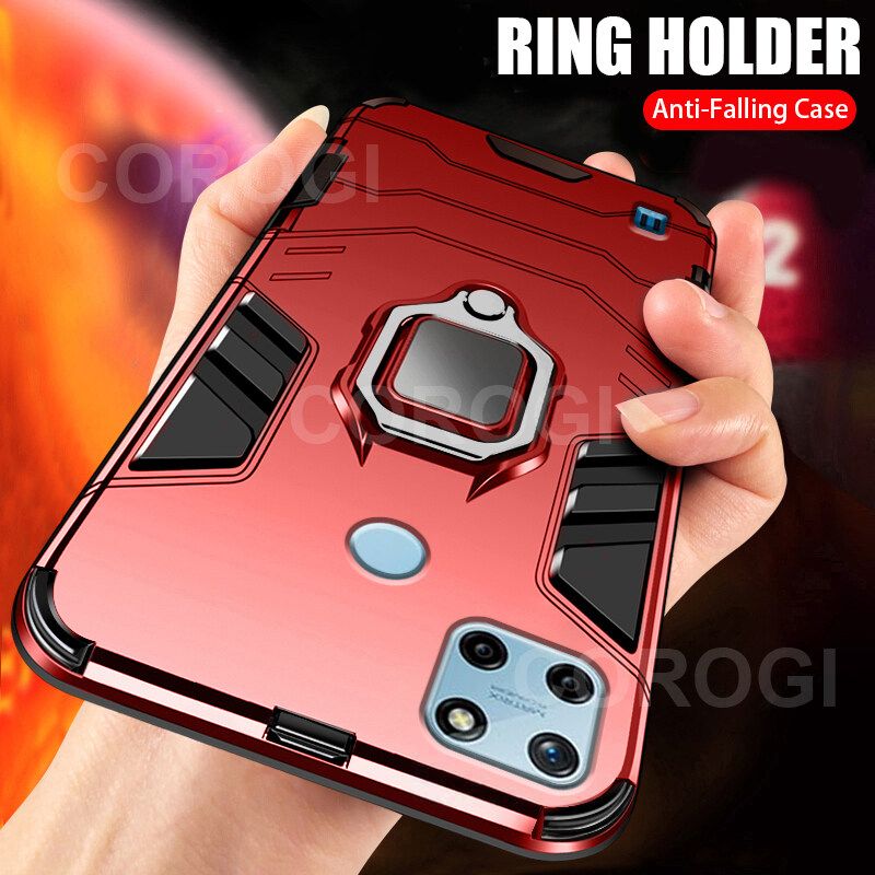 For Realme C25Y Cover Military Grade Shockproof Armor Phone Case Metal Ring Stand Holder Magnetic Car Mount Hard Protective Back Cover