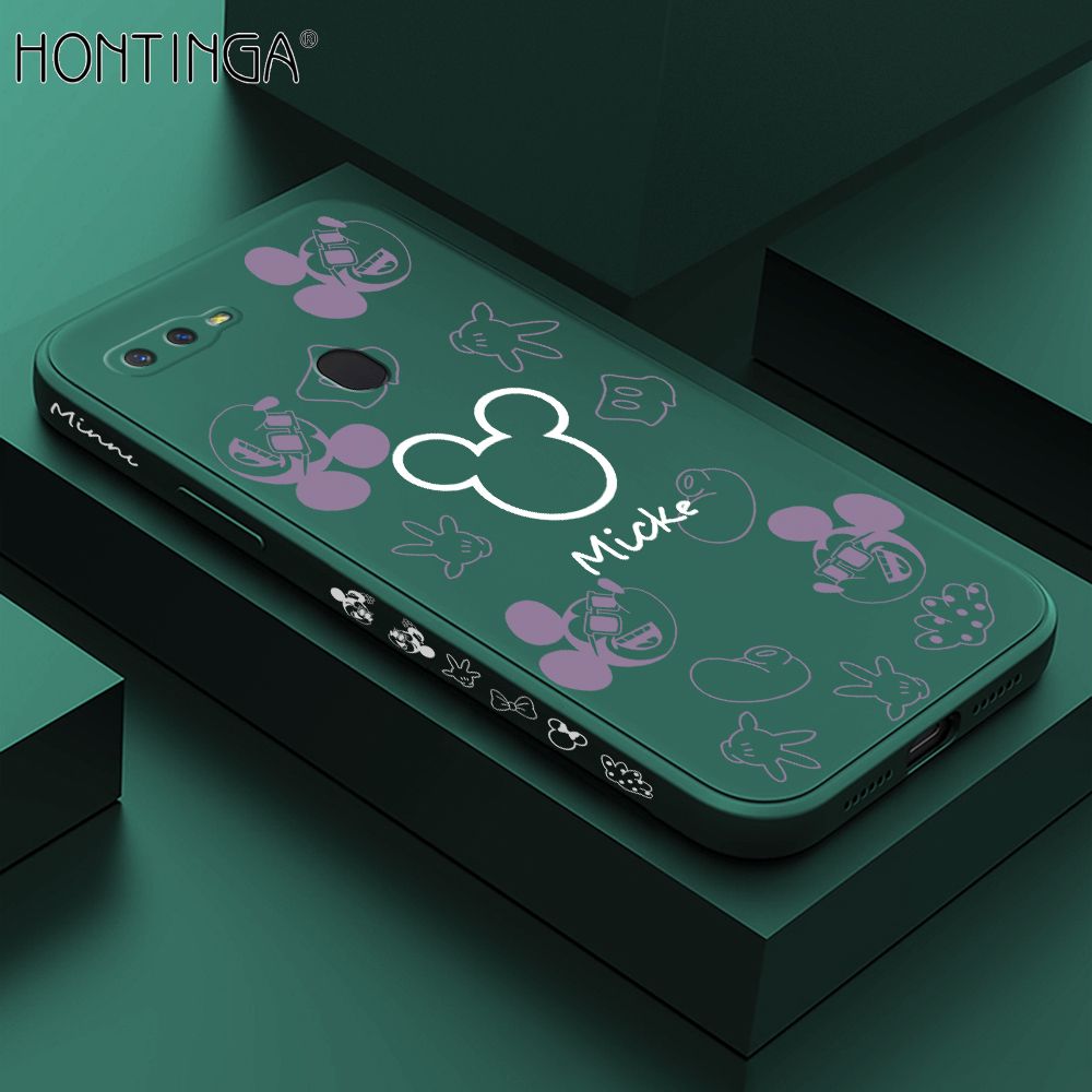 Hontinga for OPPO F9 / F9 Pro / Realme 2 Pro / U1 Case Side Design Cute Mouse Avatar Back Cover Soft Square Edge Pattern Liquid Silicone Trend Phone Cases