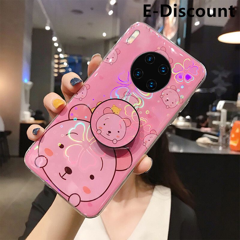 For Honor 50 Lite Case Cute Cartoon Bear Cases Soft Silicone Bracket Holder stand Back Cover Colorful Cherry Blossoms For Honor50 Lite Back Cover