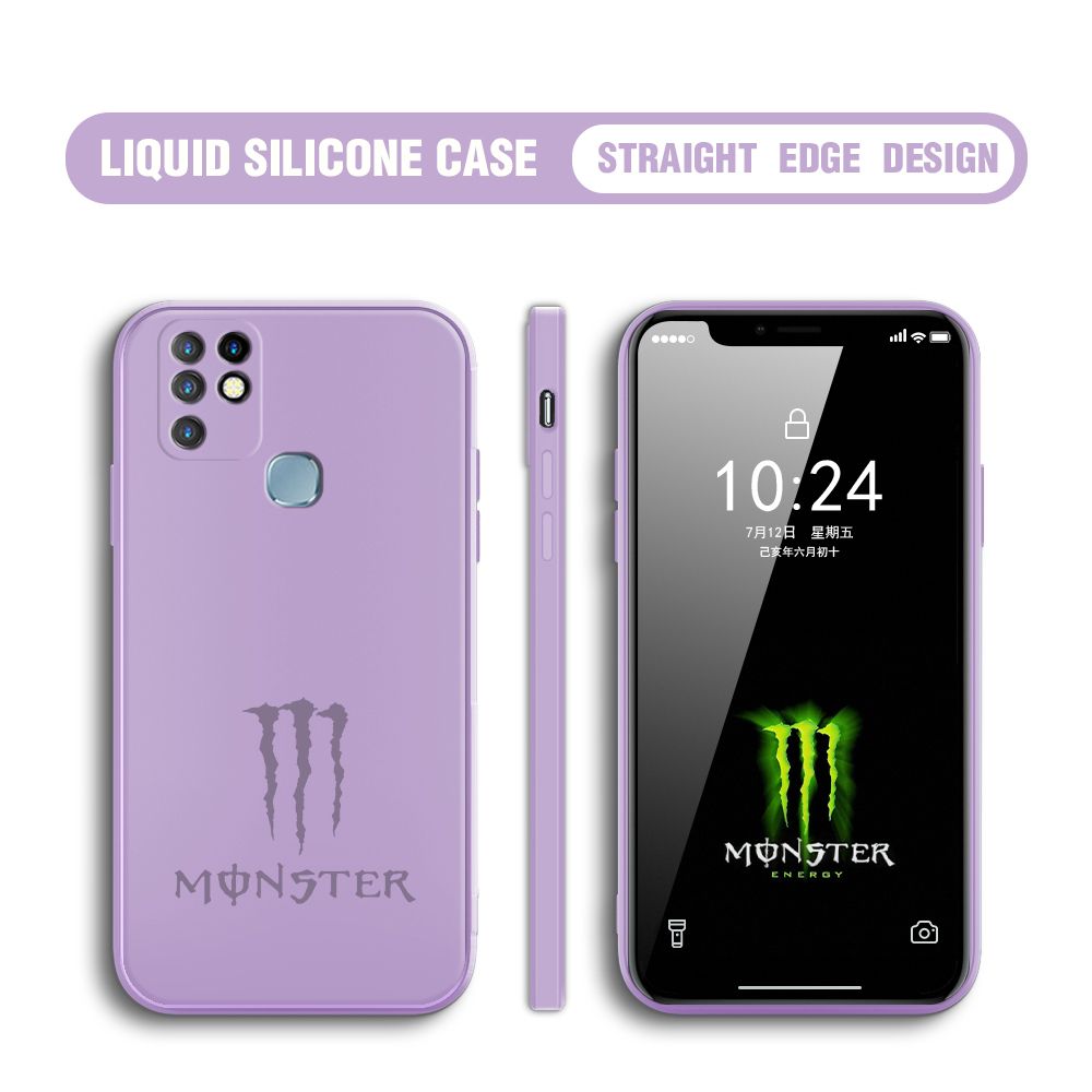 Hontinga for Infinix Hot 10 Case Fashion Monster Energy Silicone Square Edge Phone Cases Full Cover Camera Shockproof Protection Rubber Case