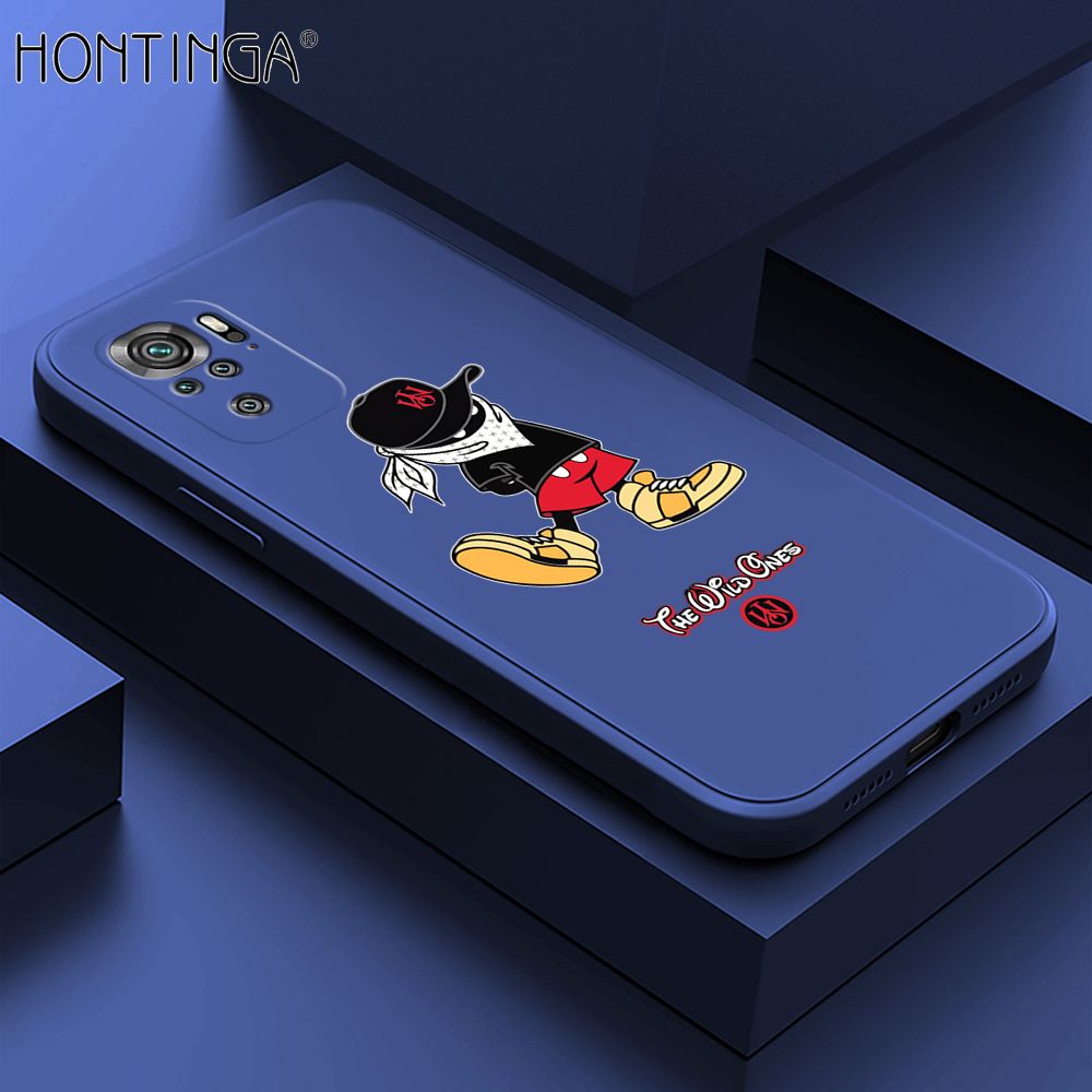 Hontinga for Redmi Note 10 4G / Note 10S Case Cartoon Masked Mouse Phone Case Soft Square Edge Silicone Cases Full Lens Cover Shockproof Protection Cover