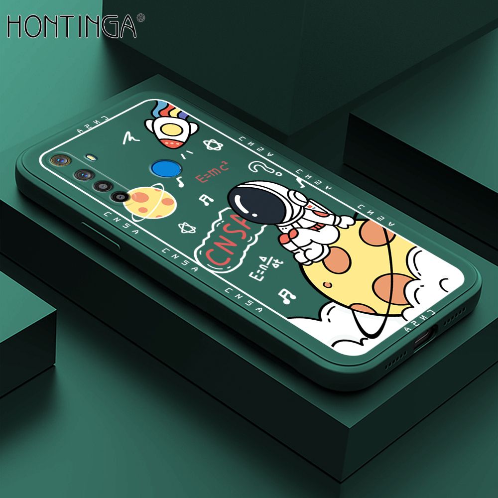 Hontinga for Realme 5 5i 5S 6i Case Cartoon Astronauts Phone Case Phone Case Soft Square Edge Silicone Cases Full Lens Cover Shockproof Protection Cover